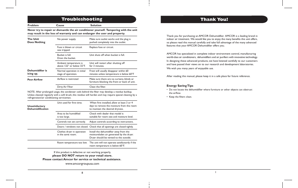 Troubleshooting | Amcor AHD-65E User Manual | Page 4 / 6