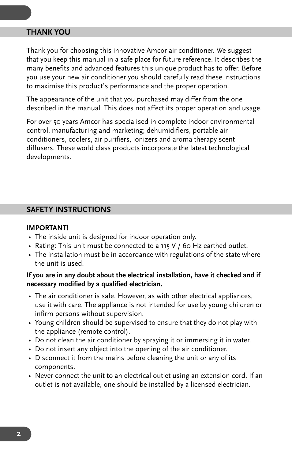 Amcor AHW 162 User Manual | Page 2 / 16