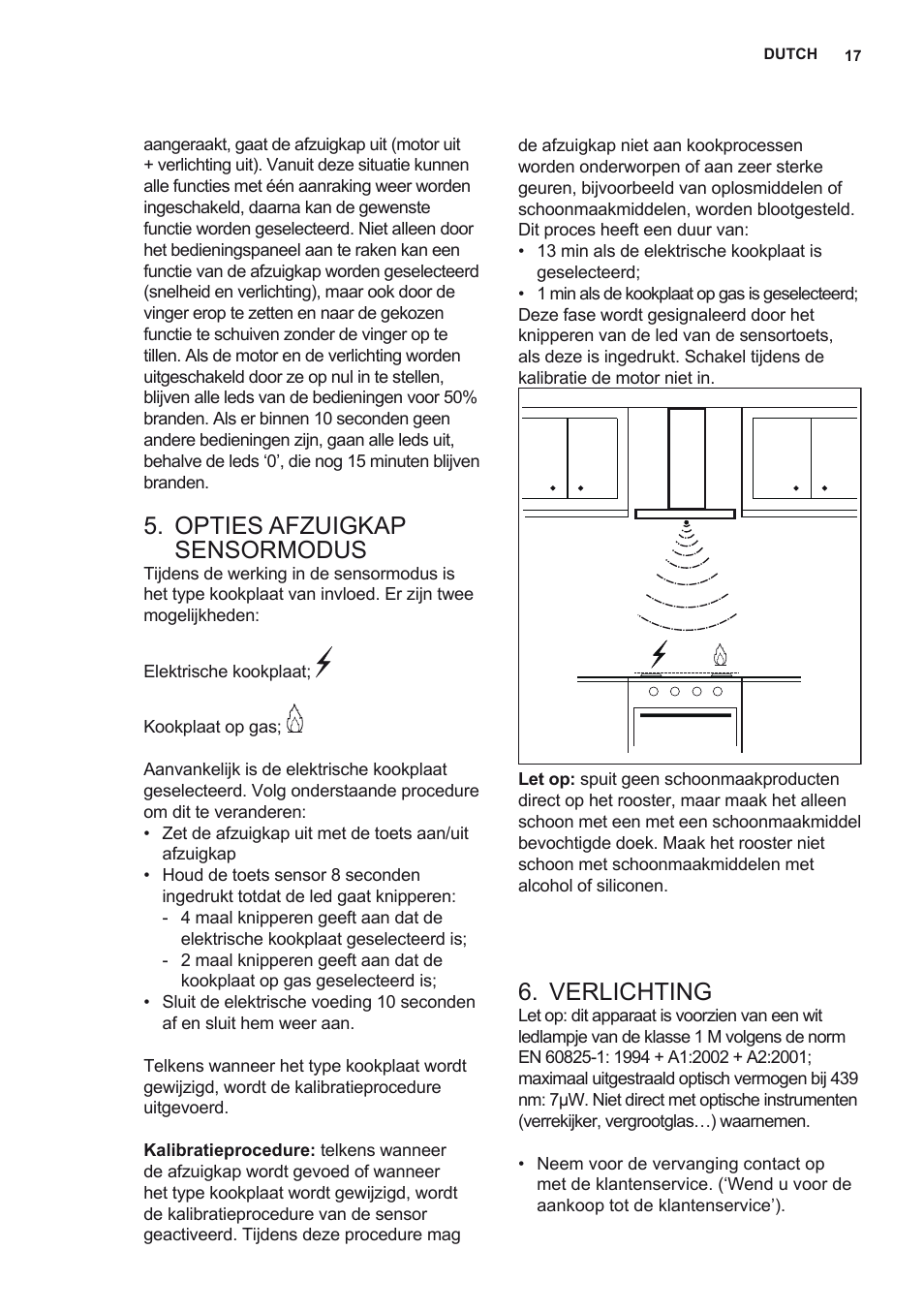 Opties afzuigkap sensormodus, Verlichting | AEG X69453MD0 User Manual | Page 17 / 72