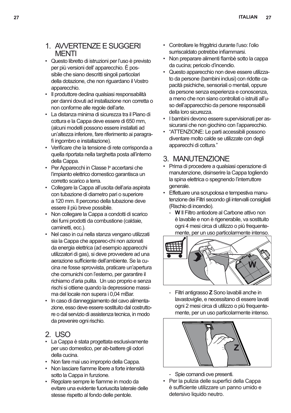 Avvertenze e suggeri menti, Manutenzione | AEG X69453MD0 User Manual | Page 27 / 72