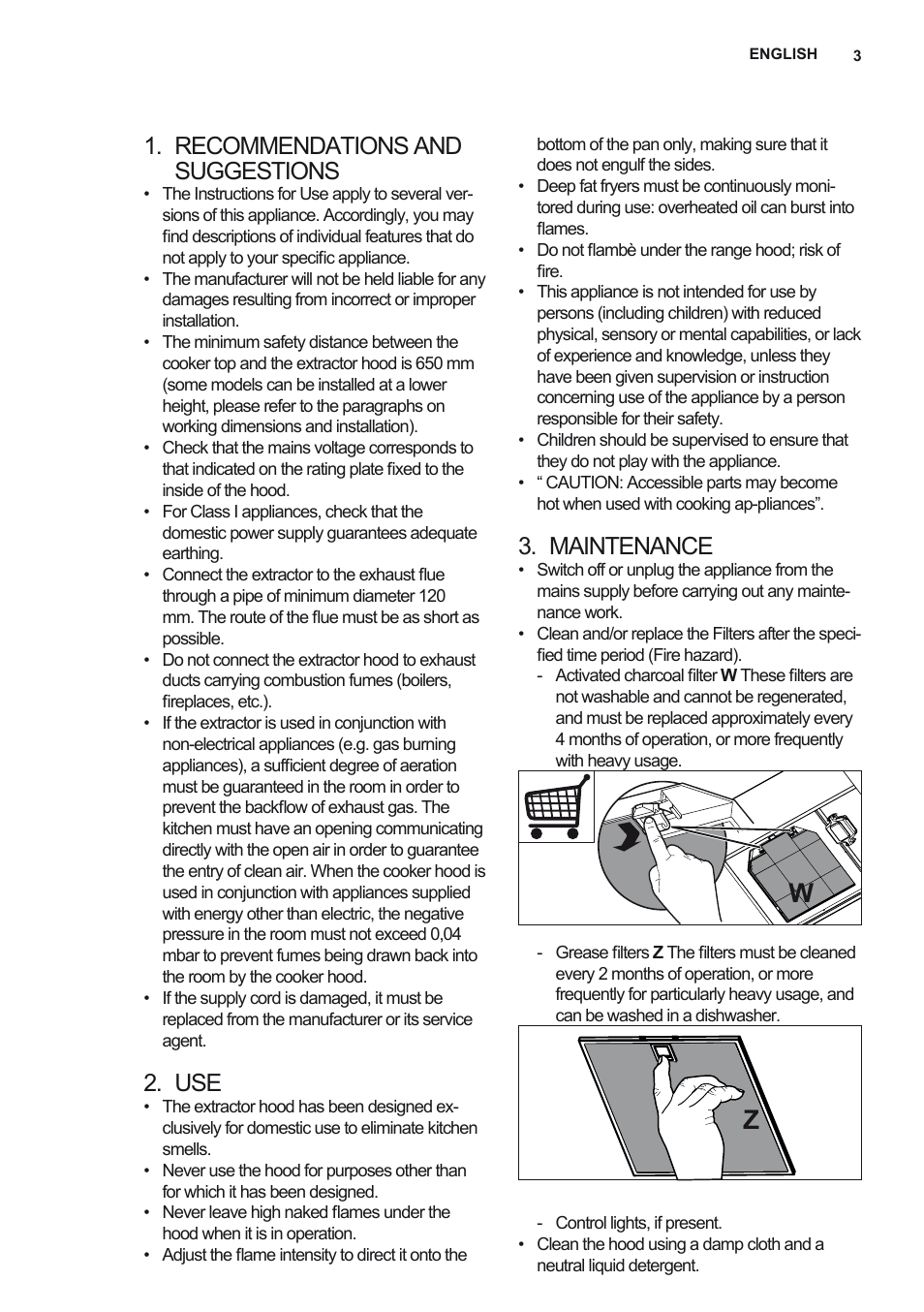 Recommendations and suggestions, Maintenance | AEG X69453MD0 User Manual | Page 3 / 72