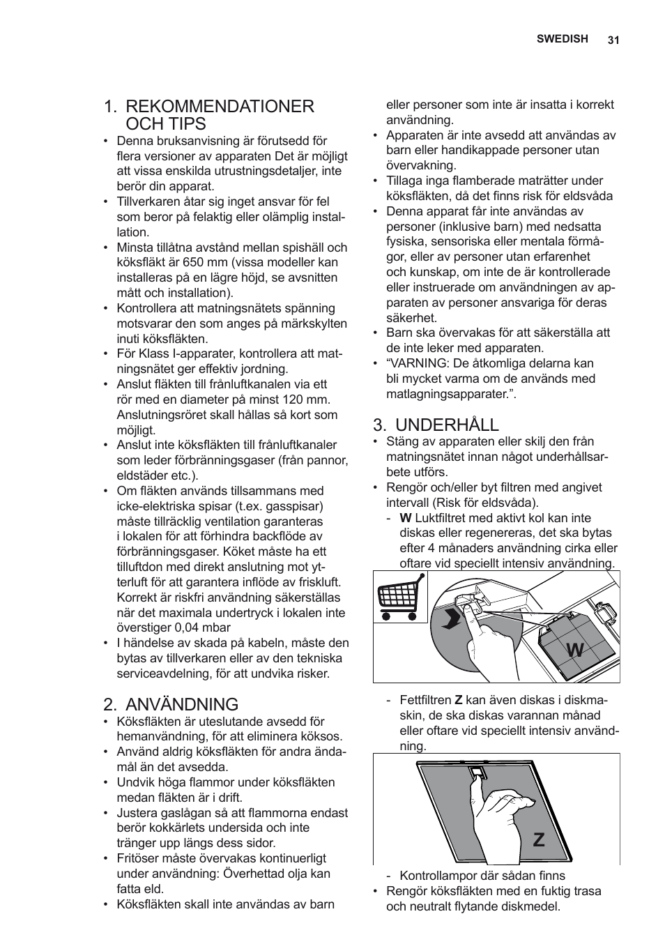 Rekommendationer och tips, Användning, Underhåll | AEG X69453MD0 User Manual | Page 31 / 72