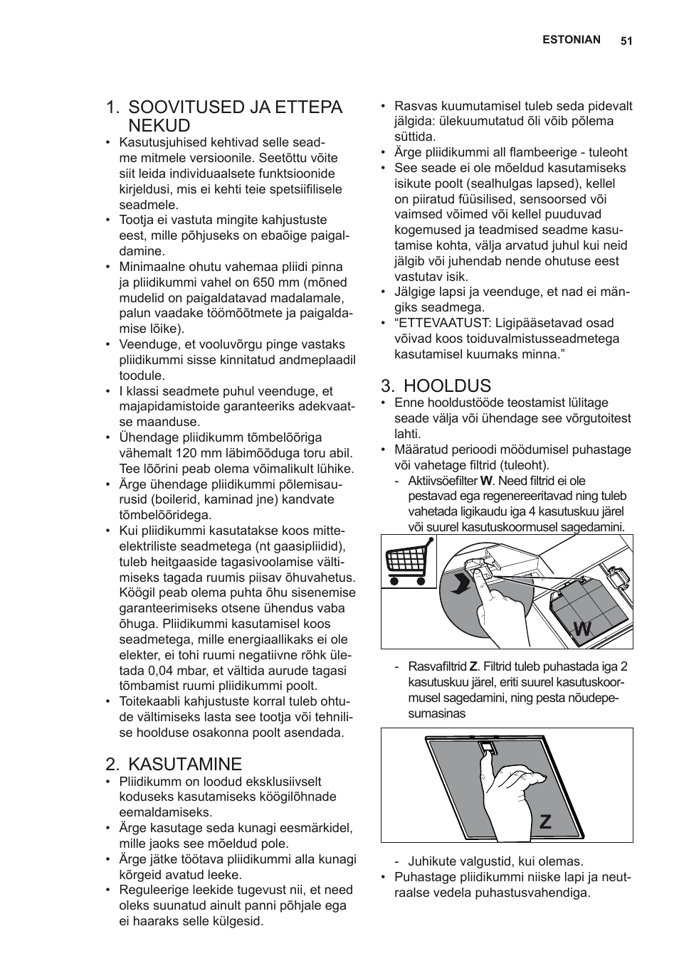 Soovitused ja ettepa nekud, Kasutamine, Hooldus | AEG X69453MD0 User Manual | Page 51 / 72