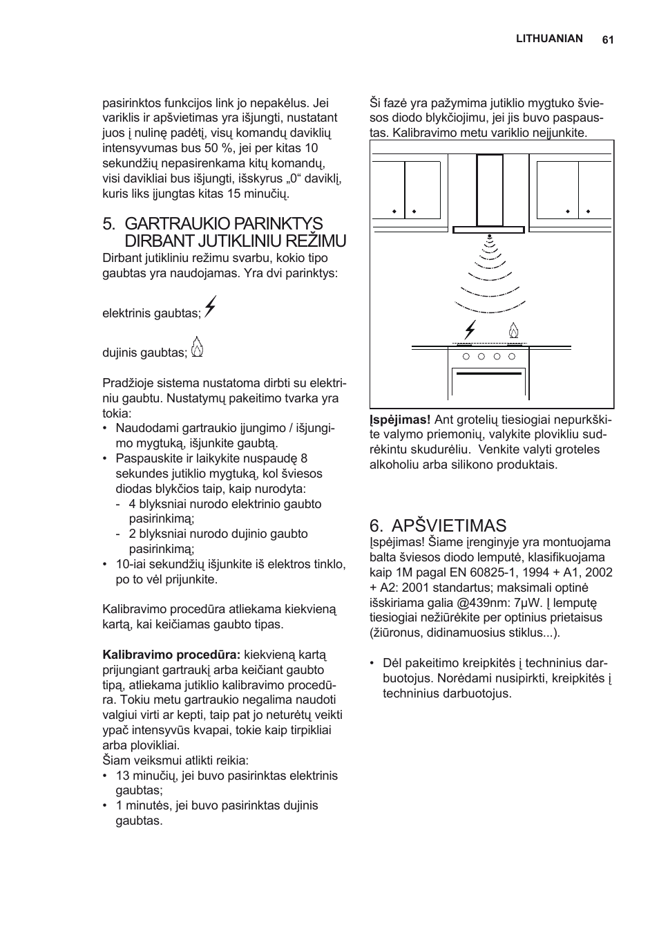 Gartraukio parinktys dirbant jutikliniu režimu, Apšvietimas | AEG X69453MD0 User Manual | Page 61 / 72