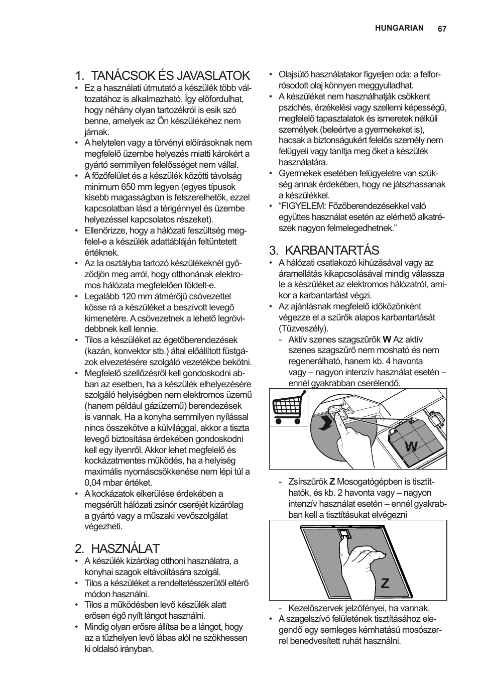 Tanácsok és javaslatok, Használat, Karbantartás | AEG X69453MD0 User Manual | Page 67 / 72