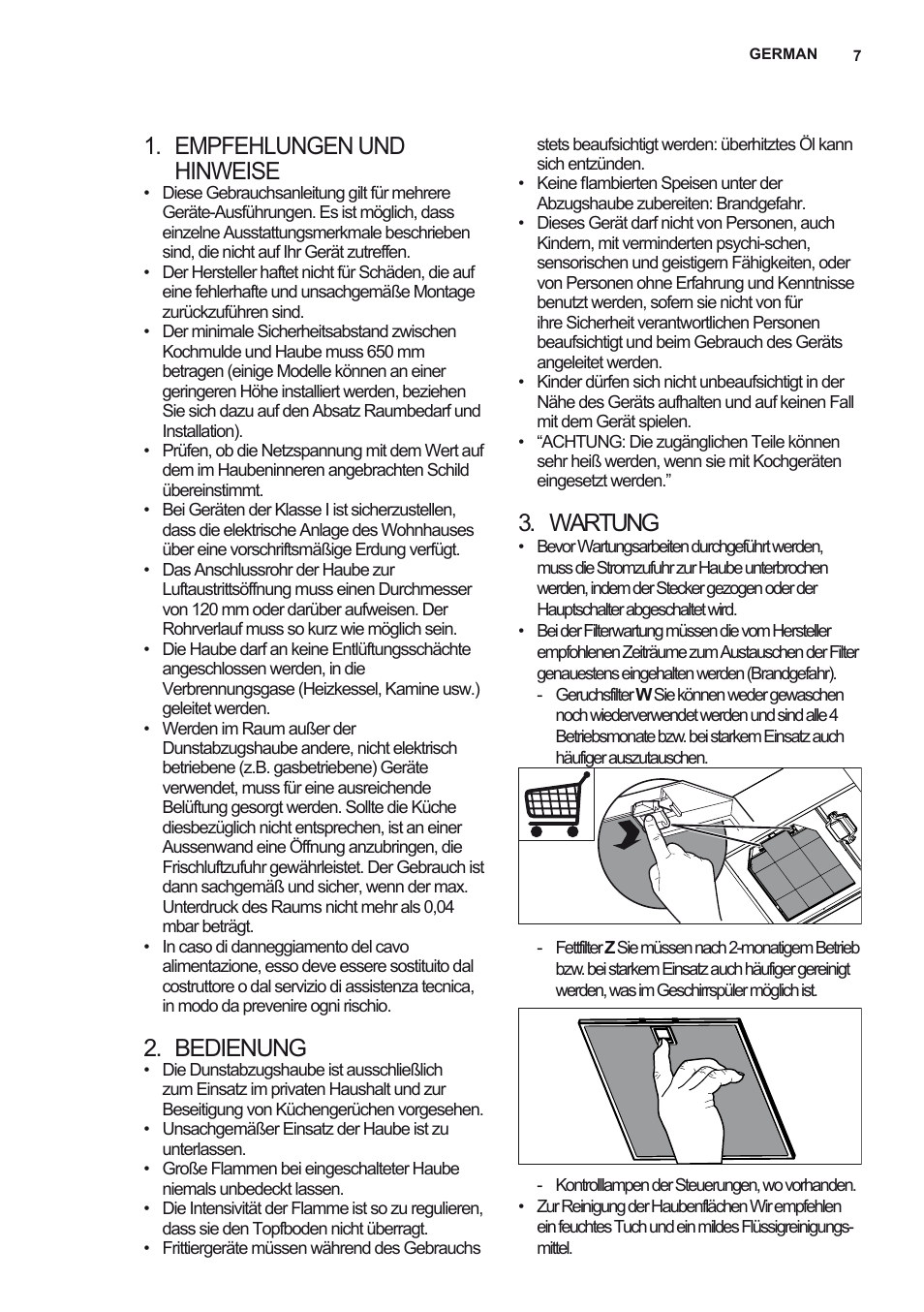 Empfehlungen und hinweise, Bedienung, Wartung | AEG X69453MD0 User Manual | Page 7 / 72