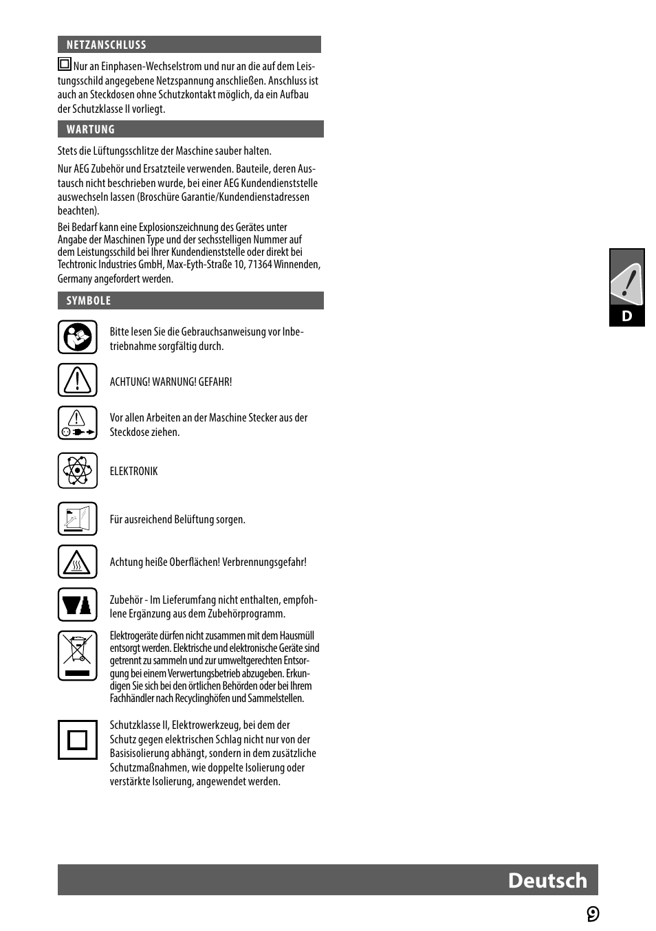 Deutsch | AEG HG 560 User Manual | Page 11 / 64