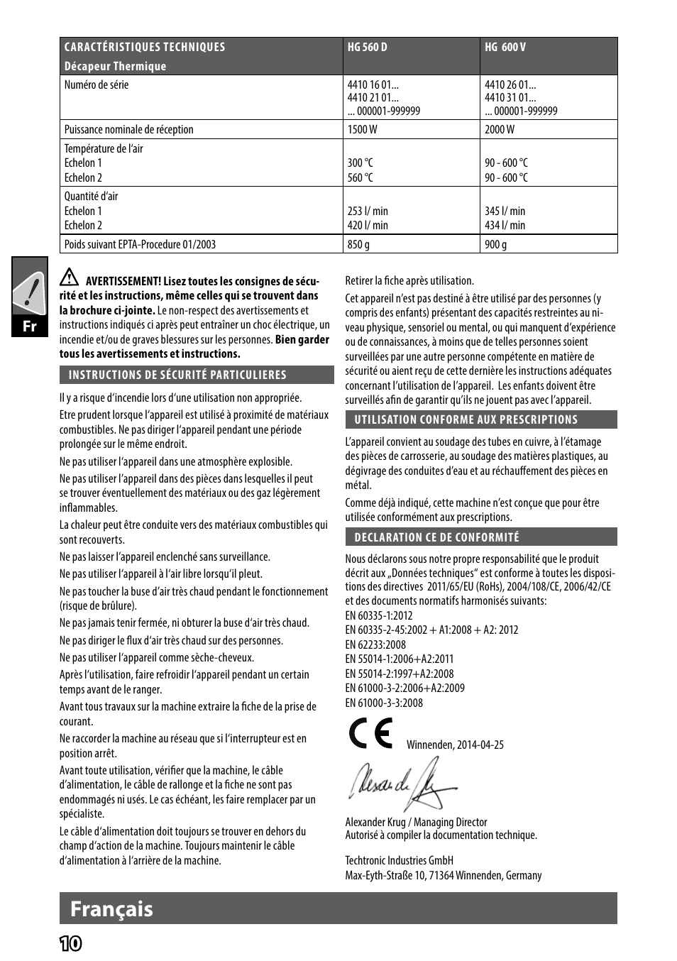 Français | AEG HG 560 User Manual | Page 12 / 64