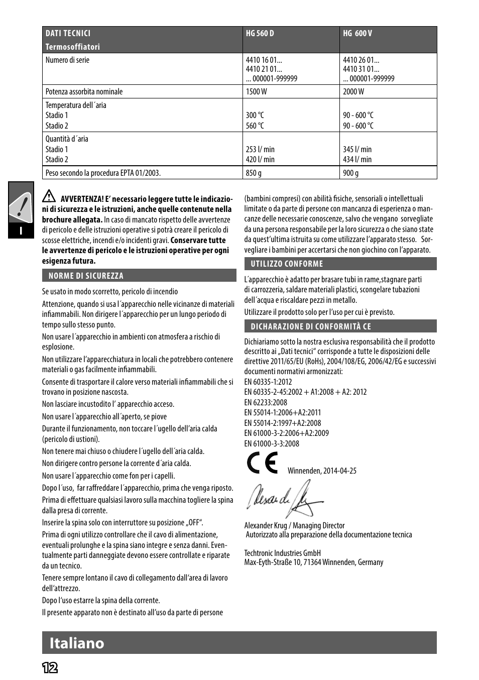 Italiano | AEG HG 560 User Manual | Page 14 / 64