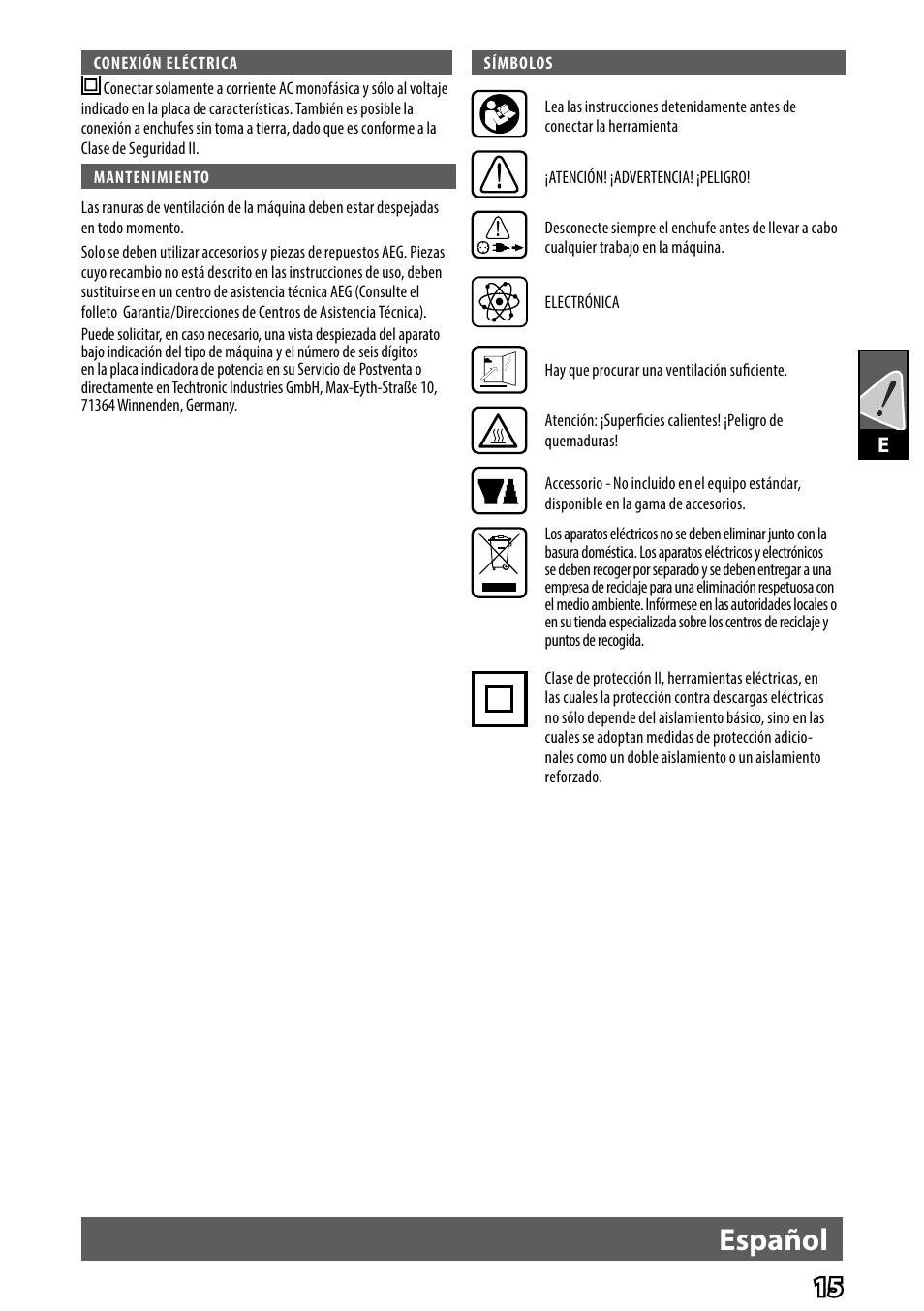 Español | AEG HG 560 User Manual | Page 17 / 64
