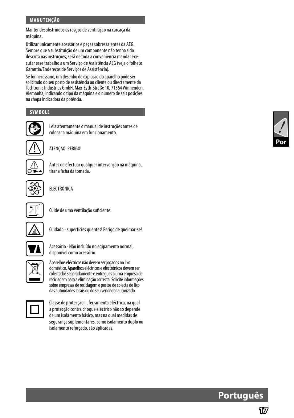 Português | AEG HG 560 User Manual | Page 19 / 64