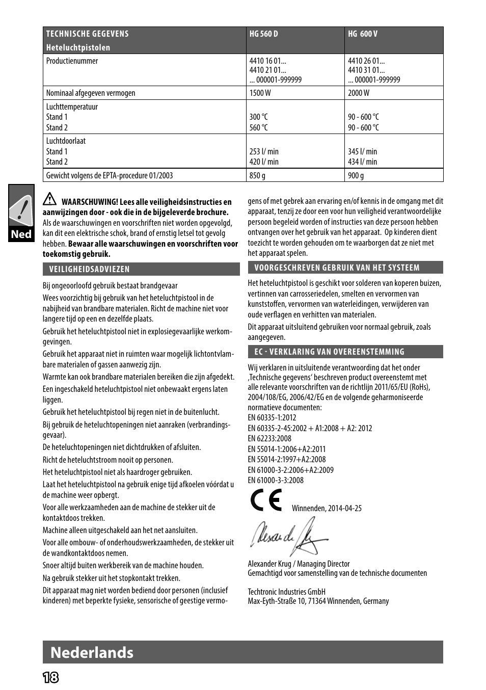 Nederlands | AEG HG 560 User Manual | Page 20 / 64