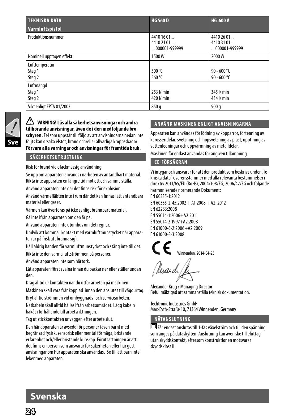 Svenska | AEG HG 560 User Manual | Page 26 / 64