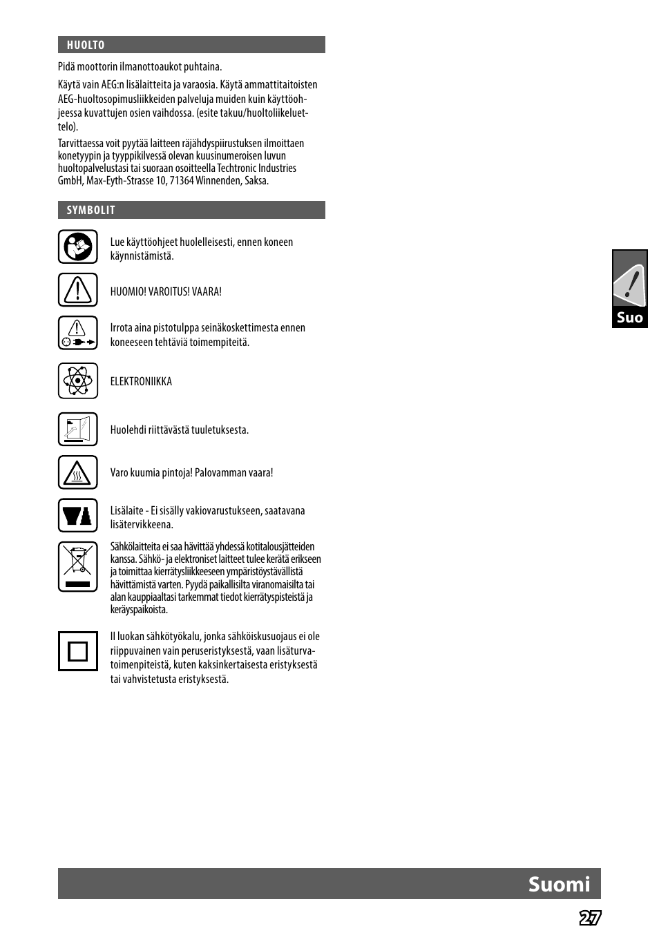 Suomi | AEG HG 560 User Manual | Page 29 / 64