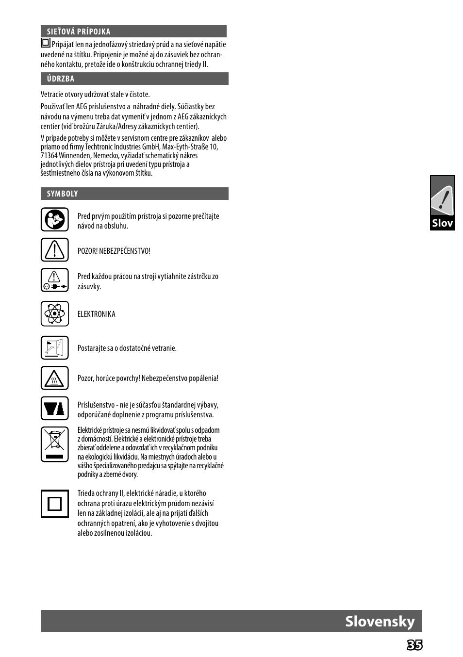 Slovensky | AEG HG 560 User Manual | Page 37 / 64