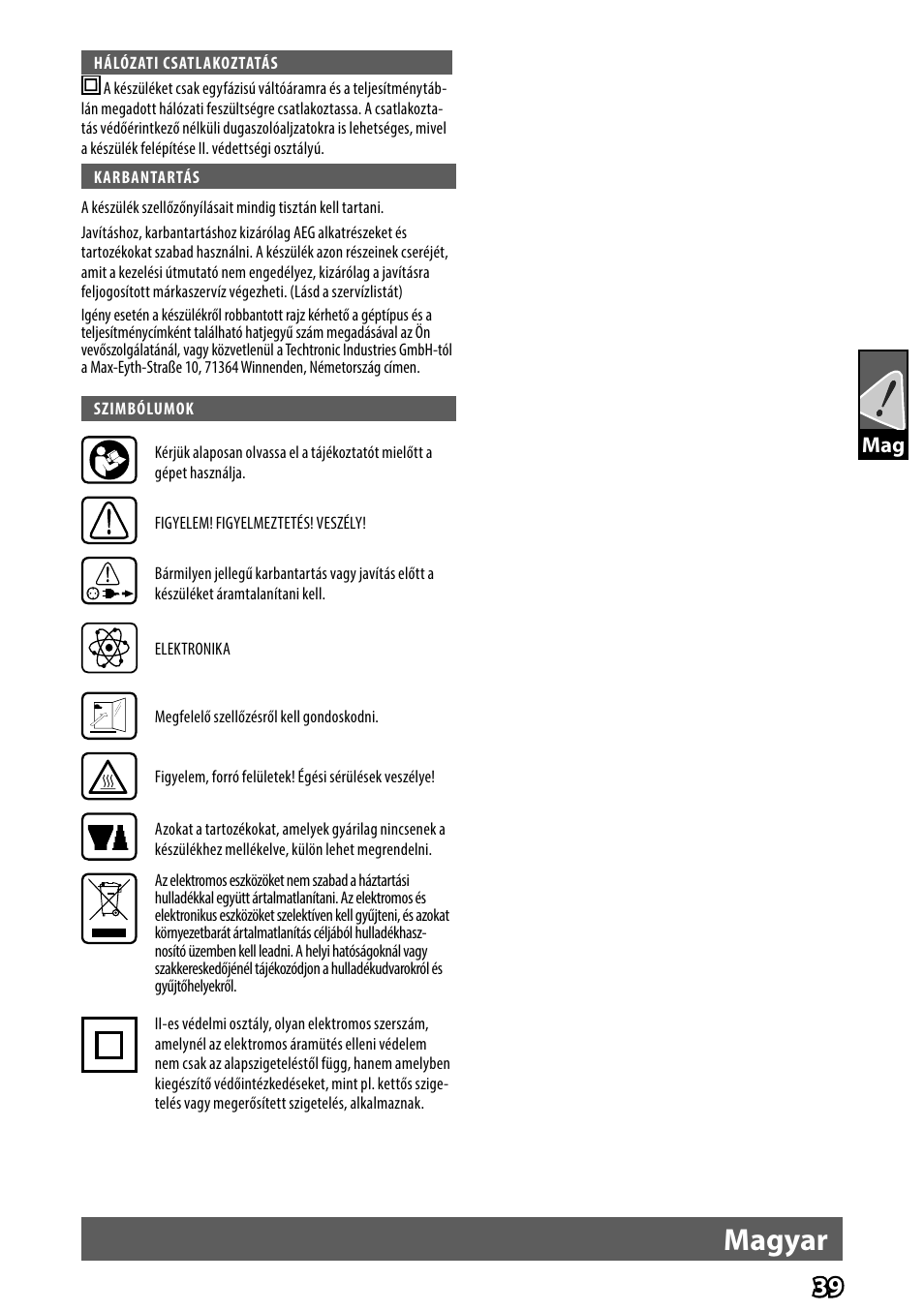 Magyar | AEG HG 560 User Manual | Page 41 / 64