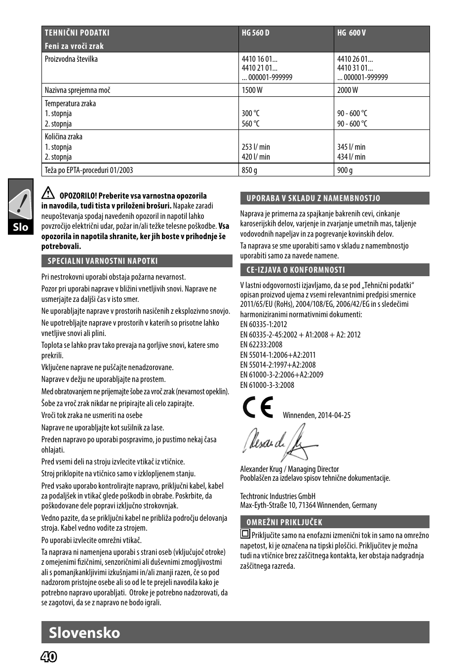 Slovensko | AEG HG 560 User Manual | Page 42 / 64