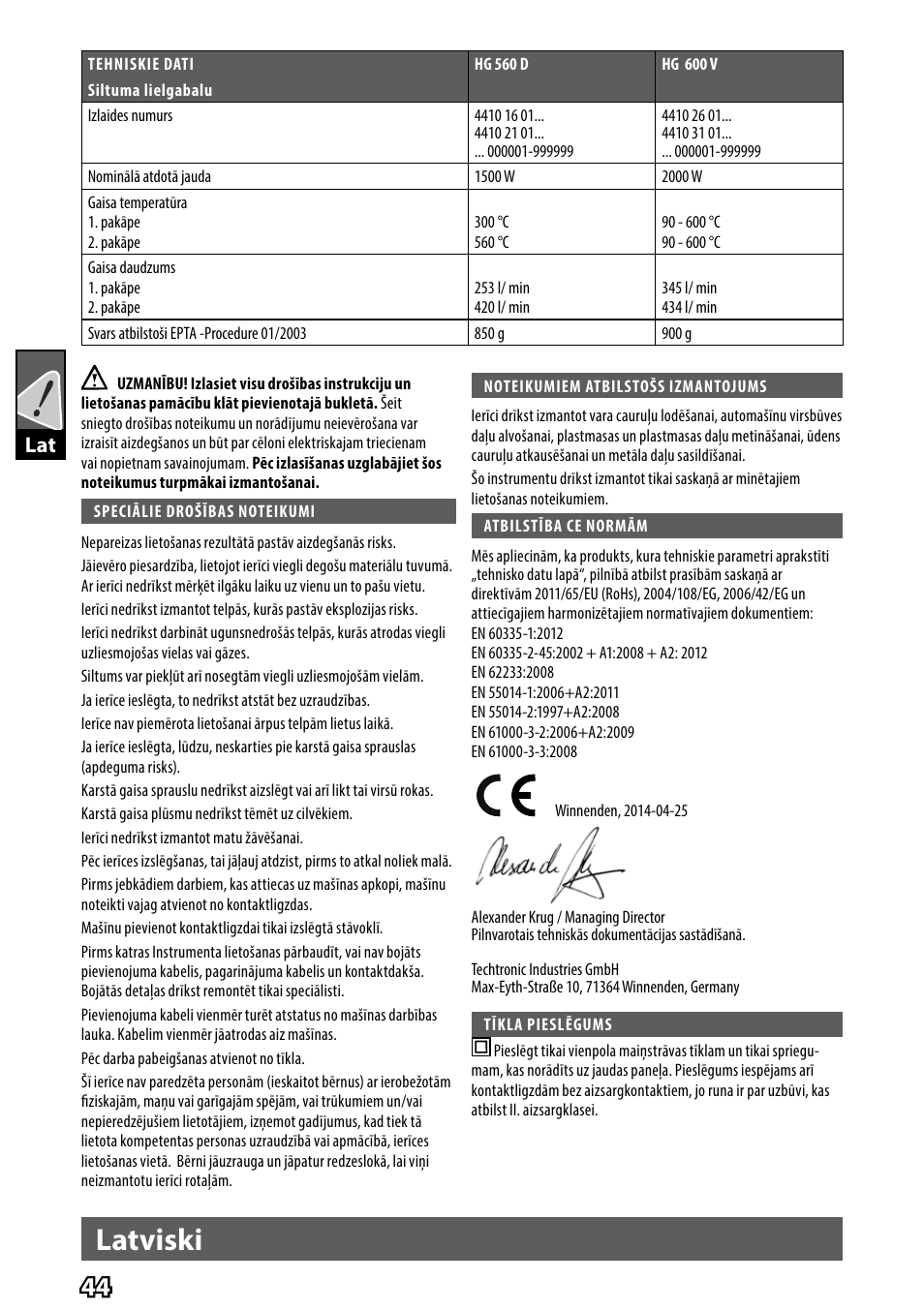 Latviski | AEG HG 560 User Manual | Page 46 / 64