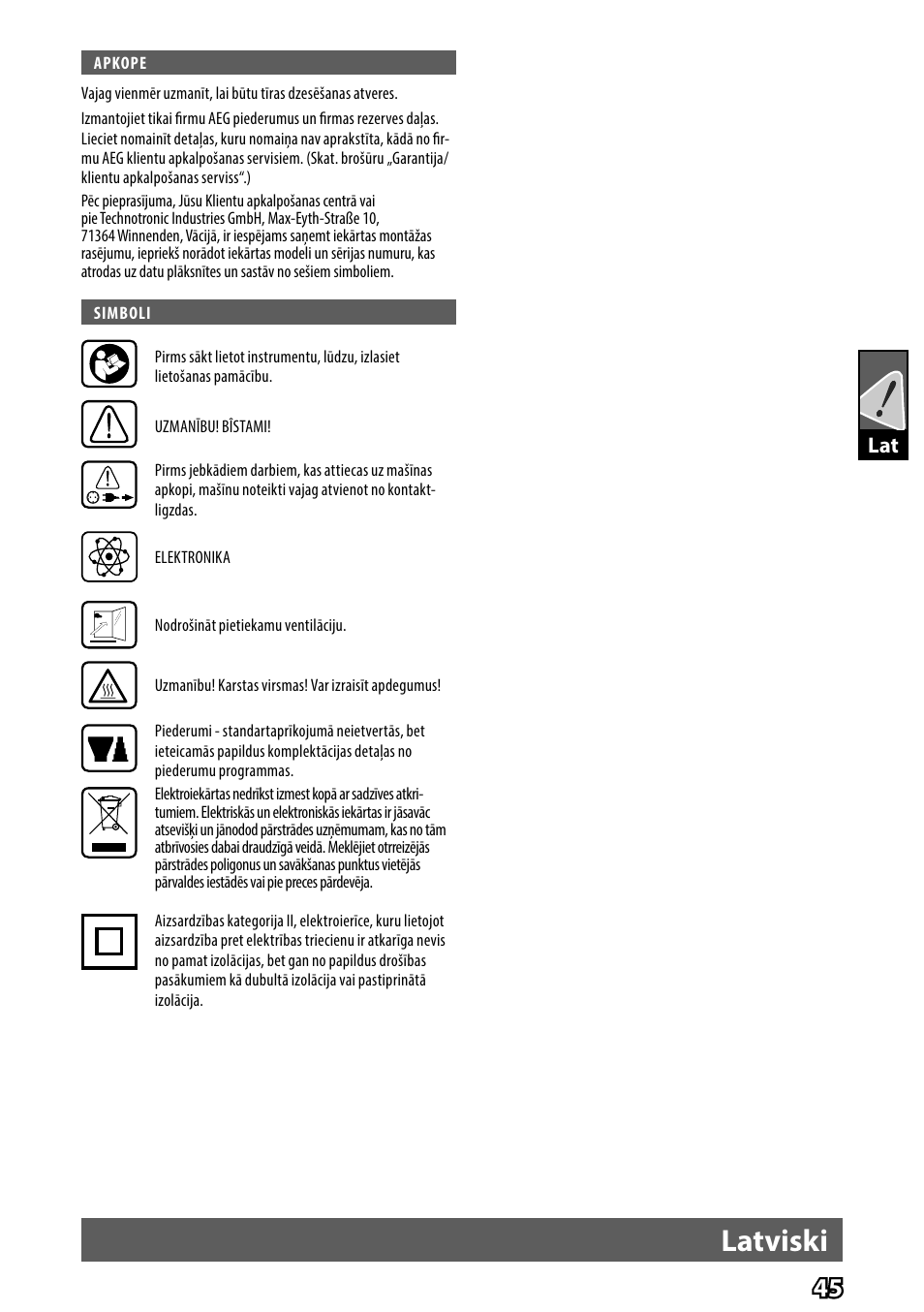 Latviski | AEG HG 560 User Manual | Page 47 / 64