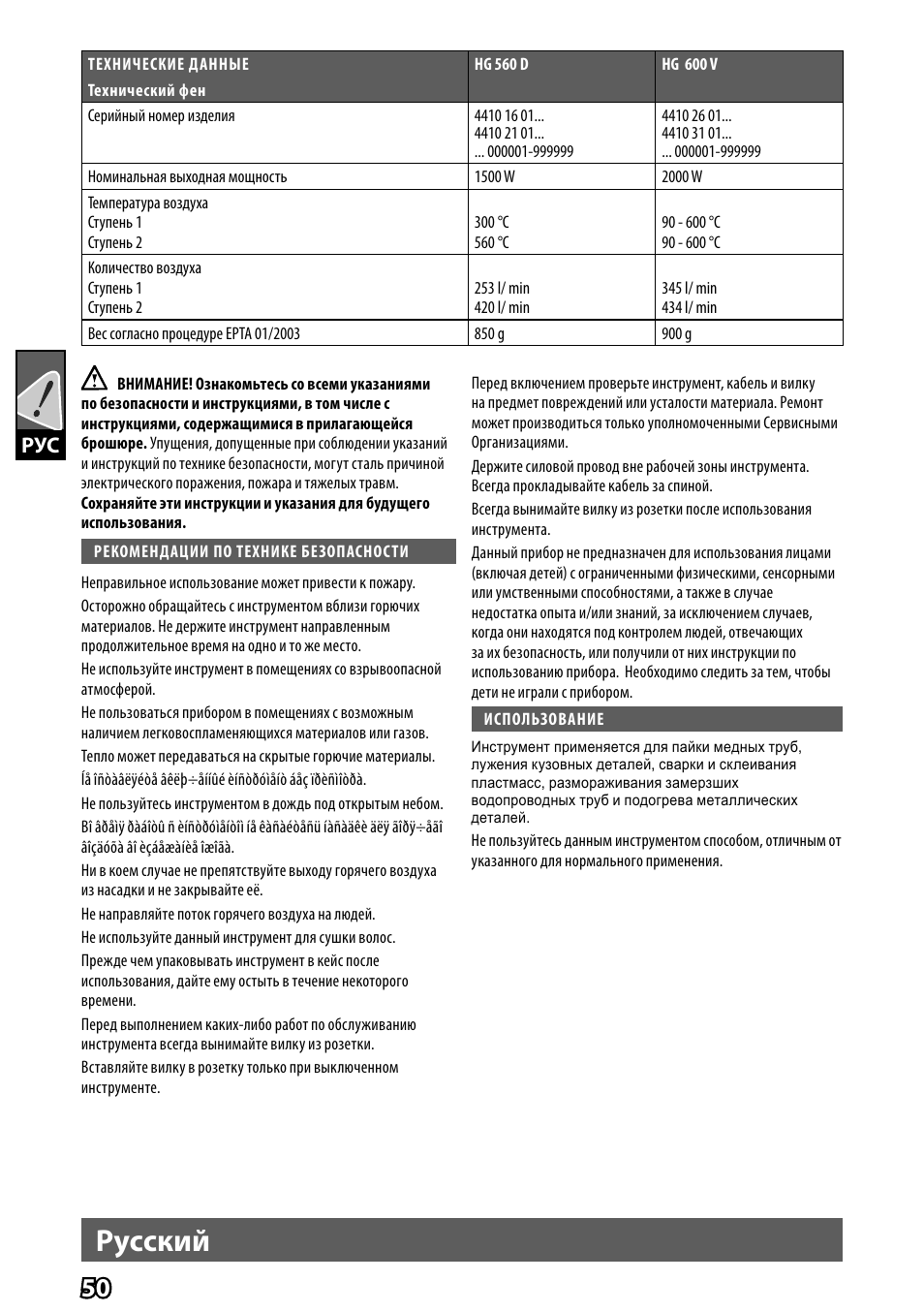 Pусский | AEG HG 560 User Manual | Page 52 / 64