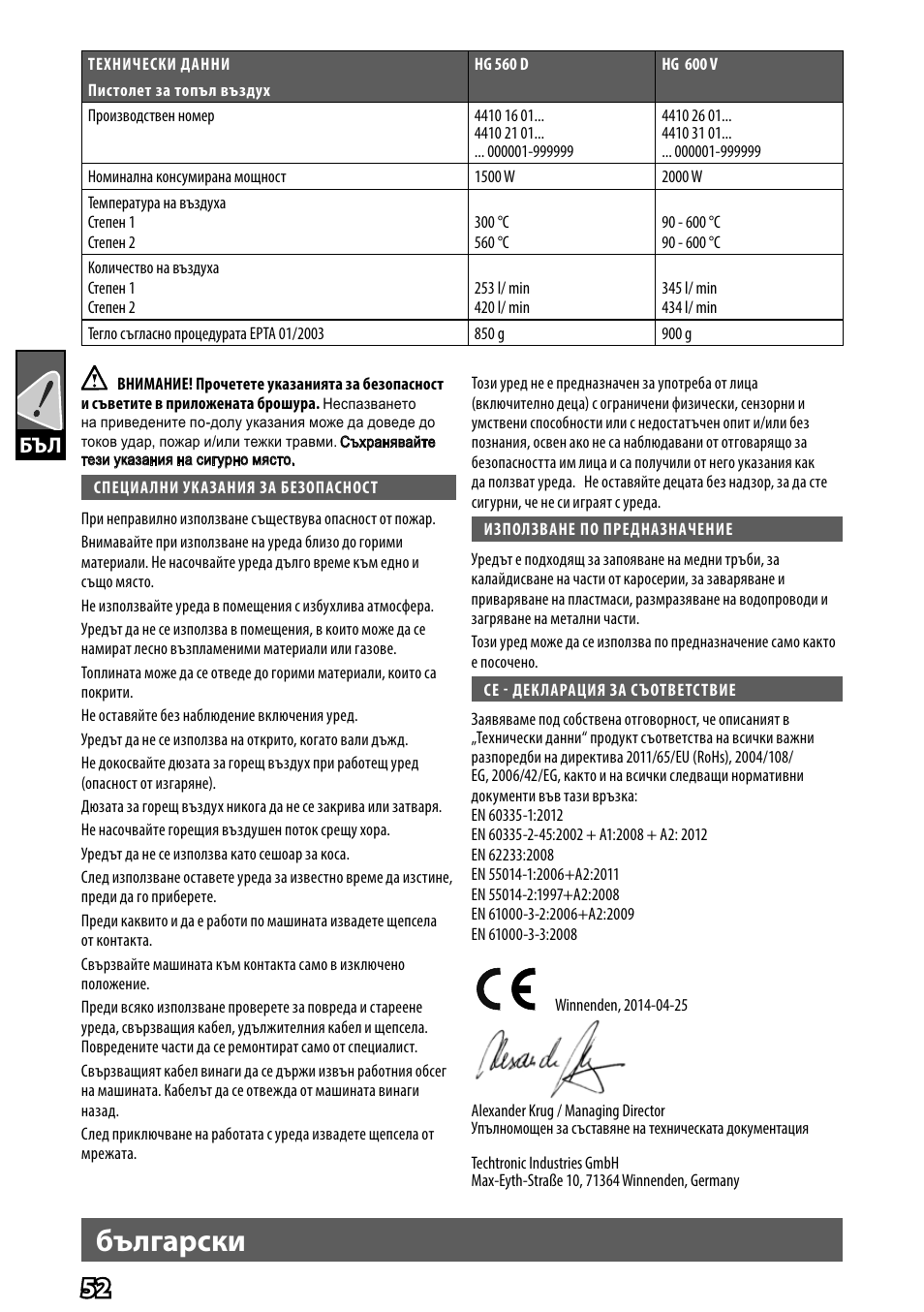 Български | AEG HG 560 User Manual | Page 54 / 64