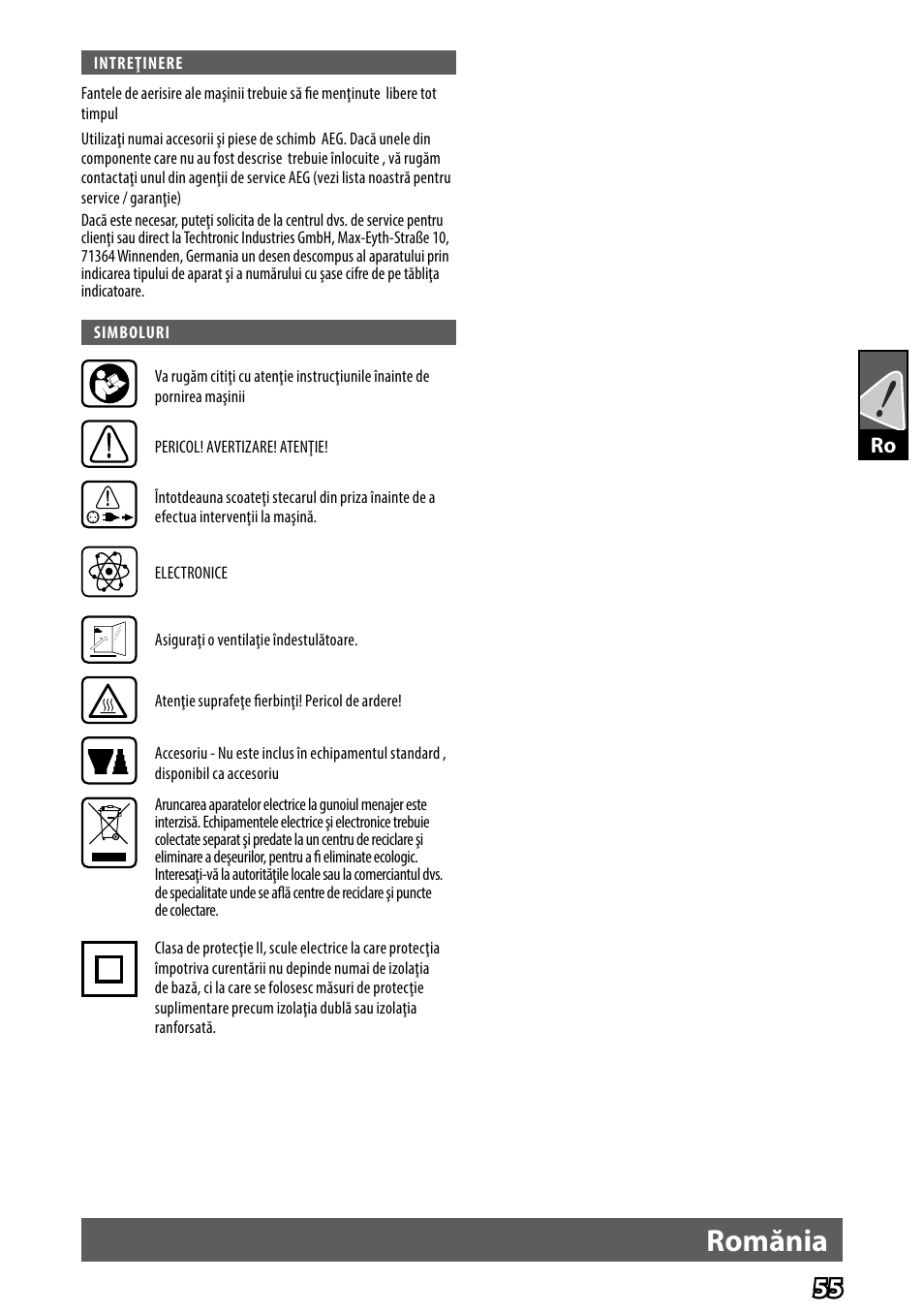 Romănia | AEG HG 560 User Manual | Page 57 / 64