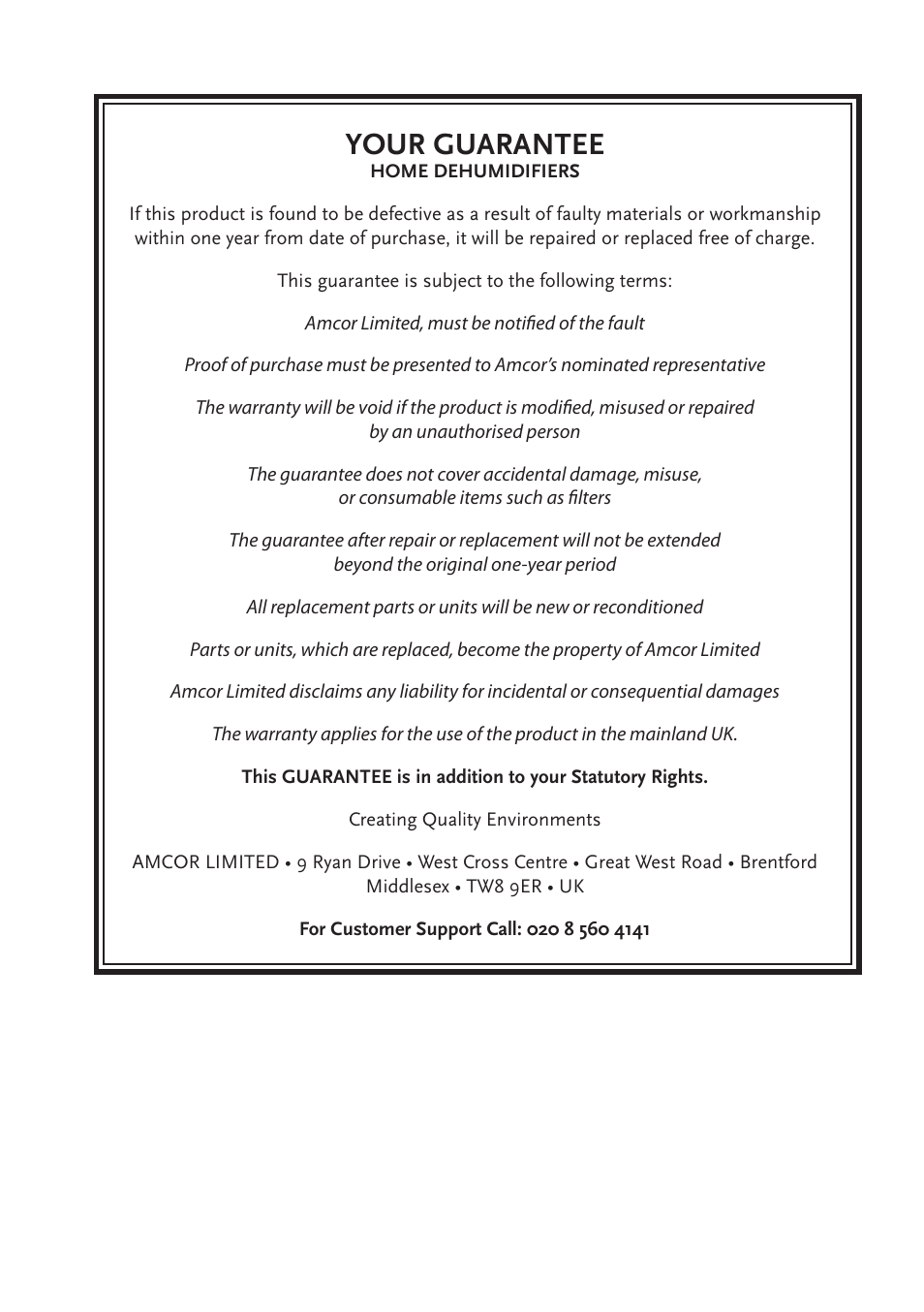 Your guarantee | Amcor Ad 140 User Manual | Page 11 / 12