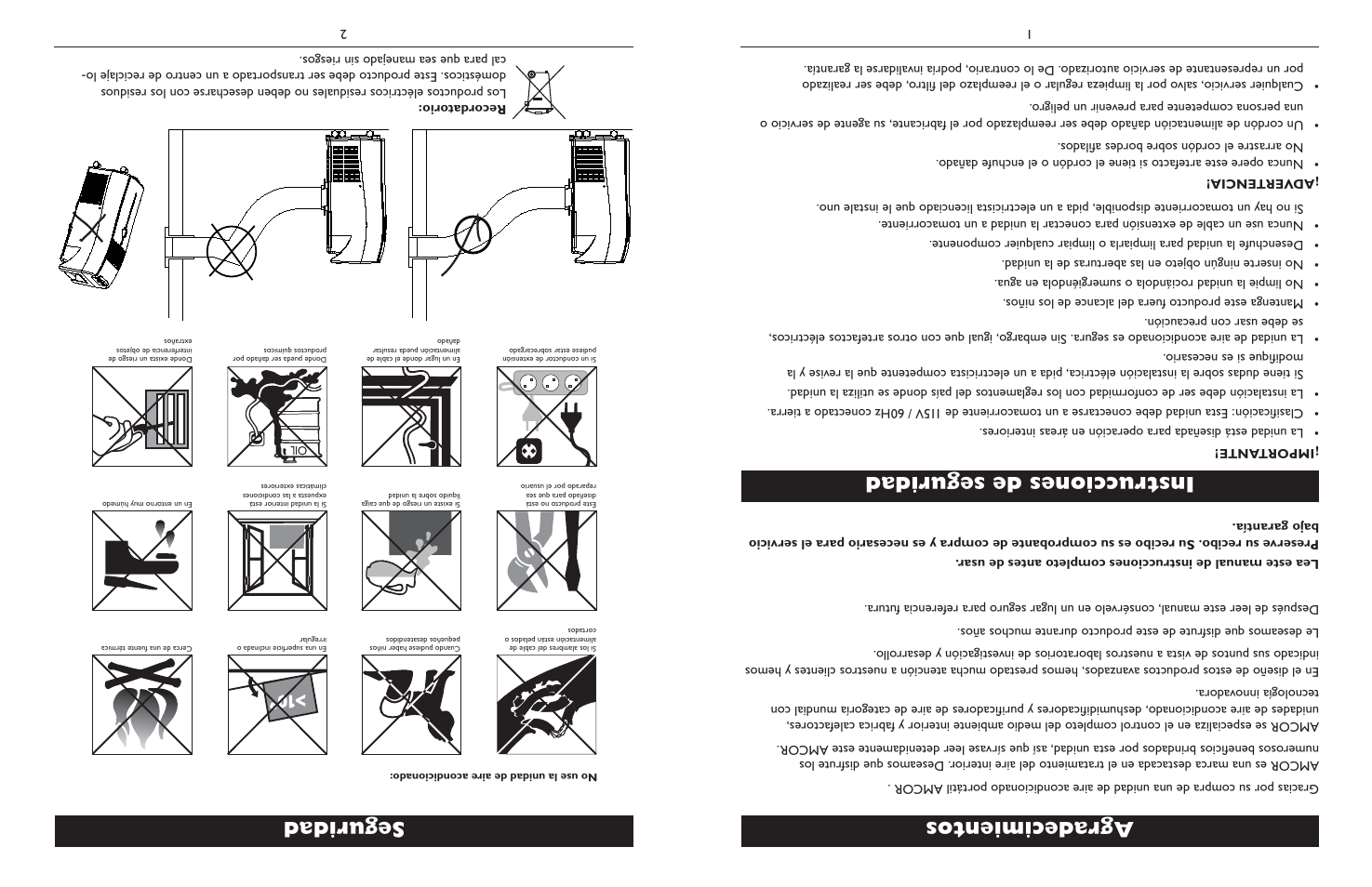 Agr ad ec im ie nto s, Segurida d | Amcor NanoMax Portable Air Conditioner User Manual | Page 15 / 16