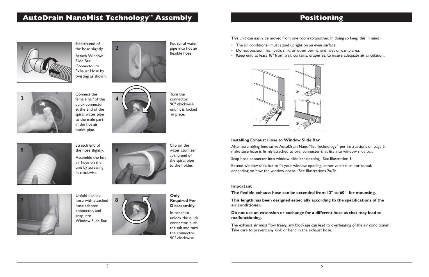 Positioning, Autodrain nanomist technology, Assembly | Amcor NanoMax Portable Air Conditioner User Manual | Page 4 / 16