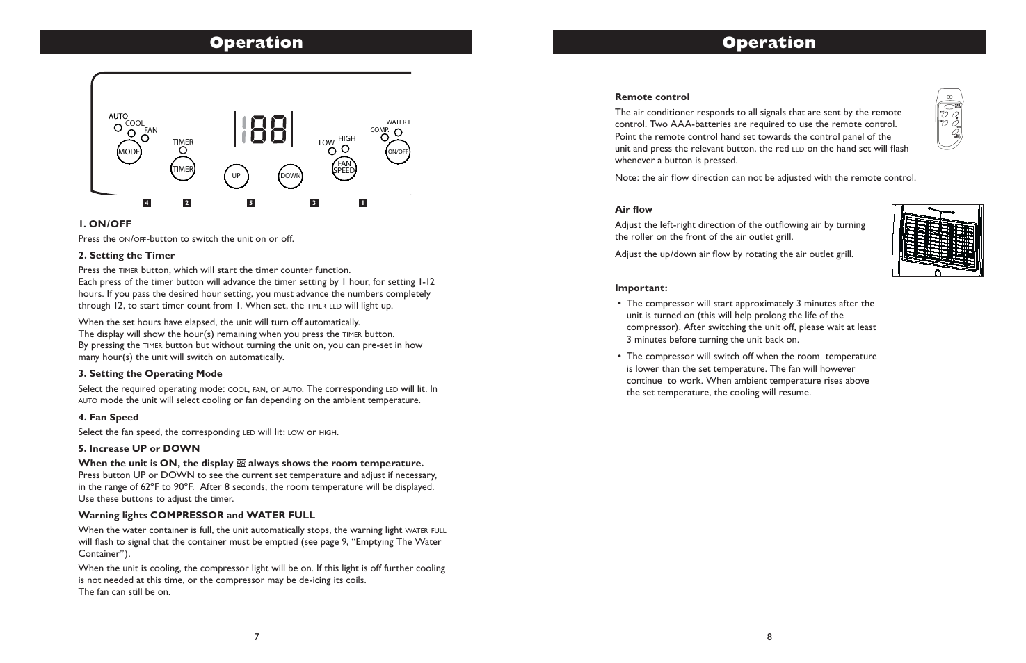 Operation | Amcor NanoMax Portable Air Conditioner User Manual | Page 5 / 16