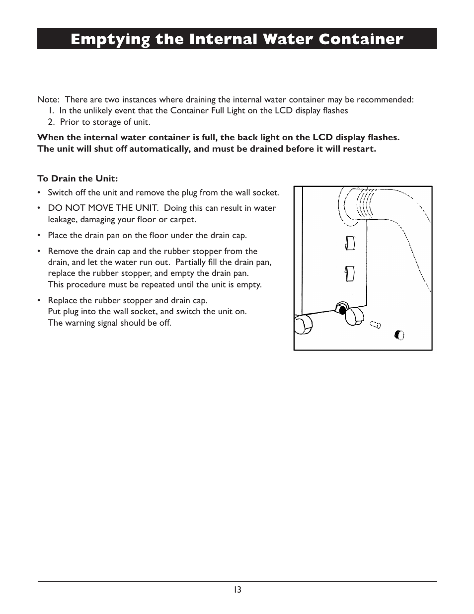 Emptying the internal water container | Amcor PCMB-12000E User Manual | Page 15 / 20
