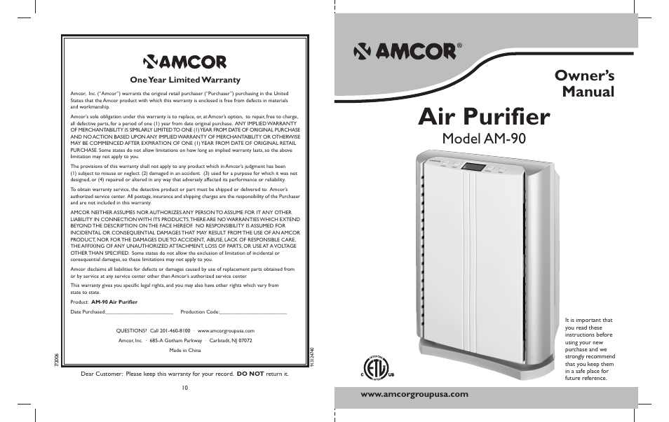 Amcor AM-90 IB User Manual | 6 pages
