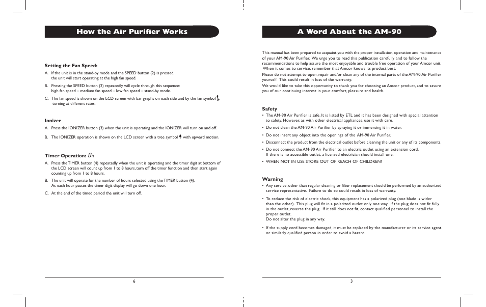 How the air purifier works, A word about the am-90 | Amcor AM-90 IB User Manual | Page 5 / 6