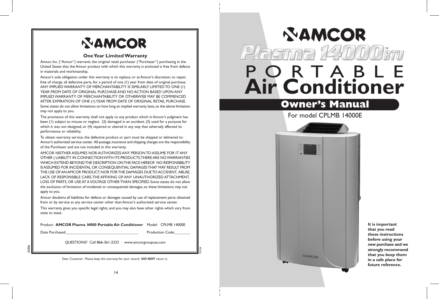 Amcor CPLMB 14000E User Manual | 8 pages