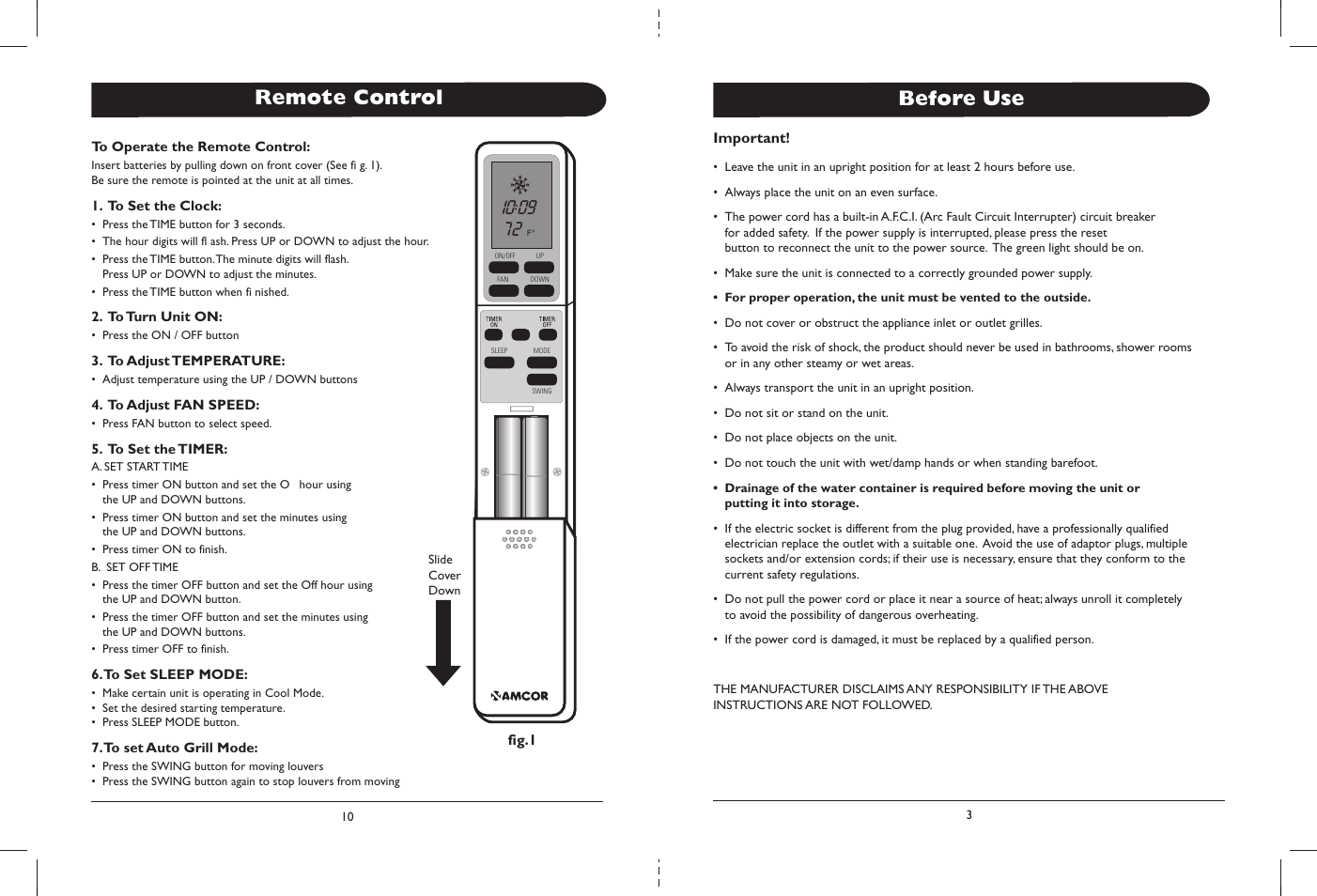 Before use, Remote control | Amcor CPLMB 14000E User Manual | Page 5 / 8