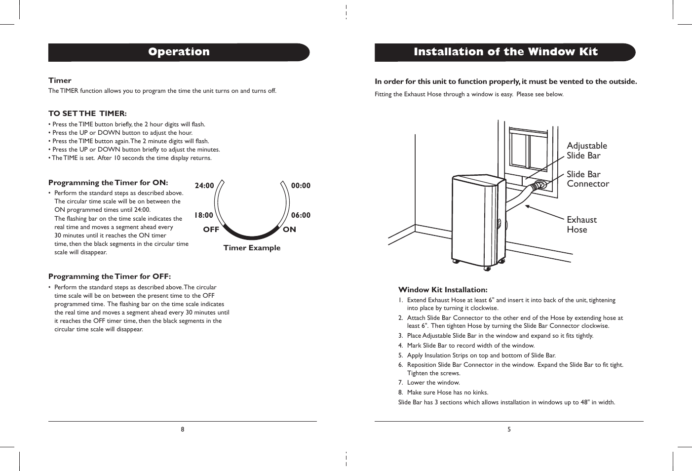 Installation of the window kit, Operation | Amcor CPLMB 14000E User Manual | Page 7 / 8