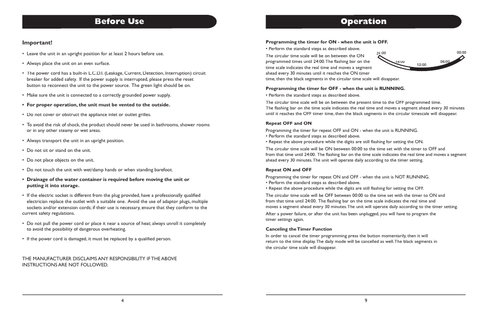 Before use, Operation | Amcor ALTL -12 User Manual | Page 6 / 8