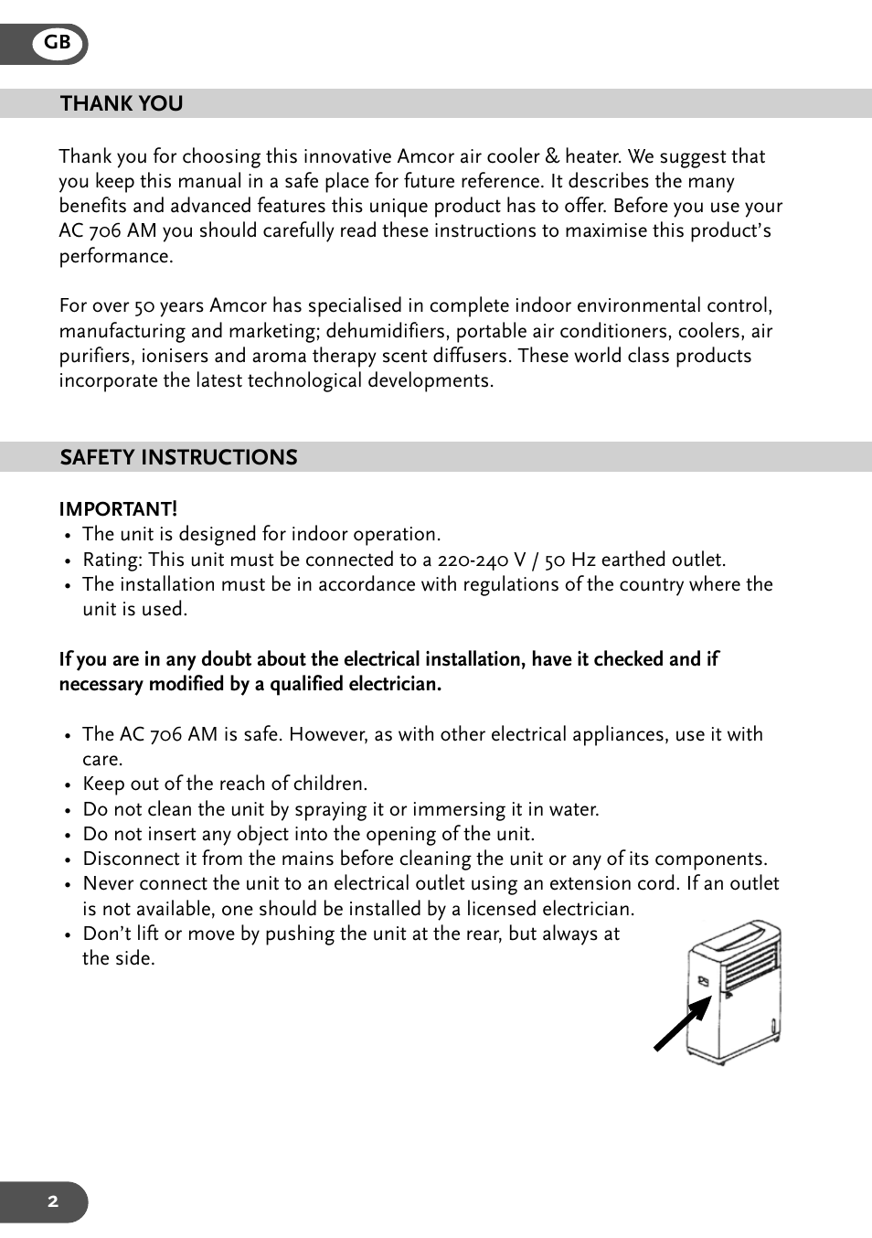 Amcor Air Cooler & Heater AC 706 AM User Manual | Page 2 / 7