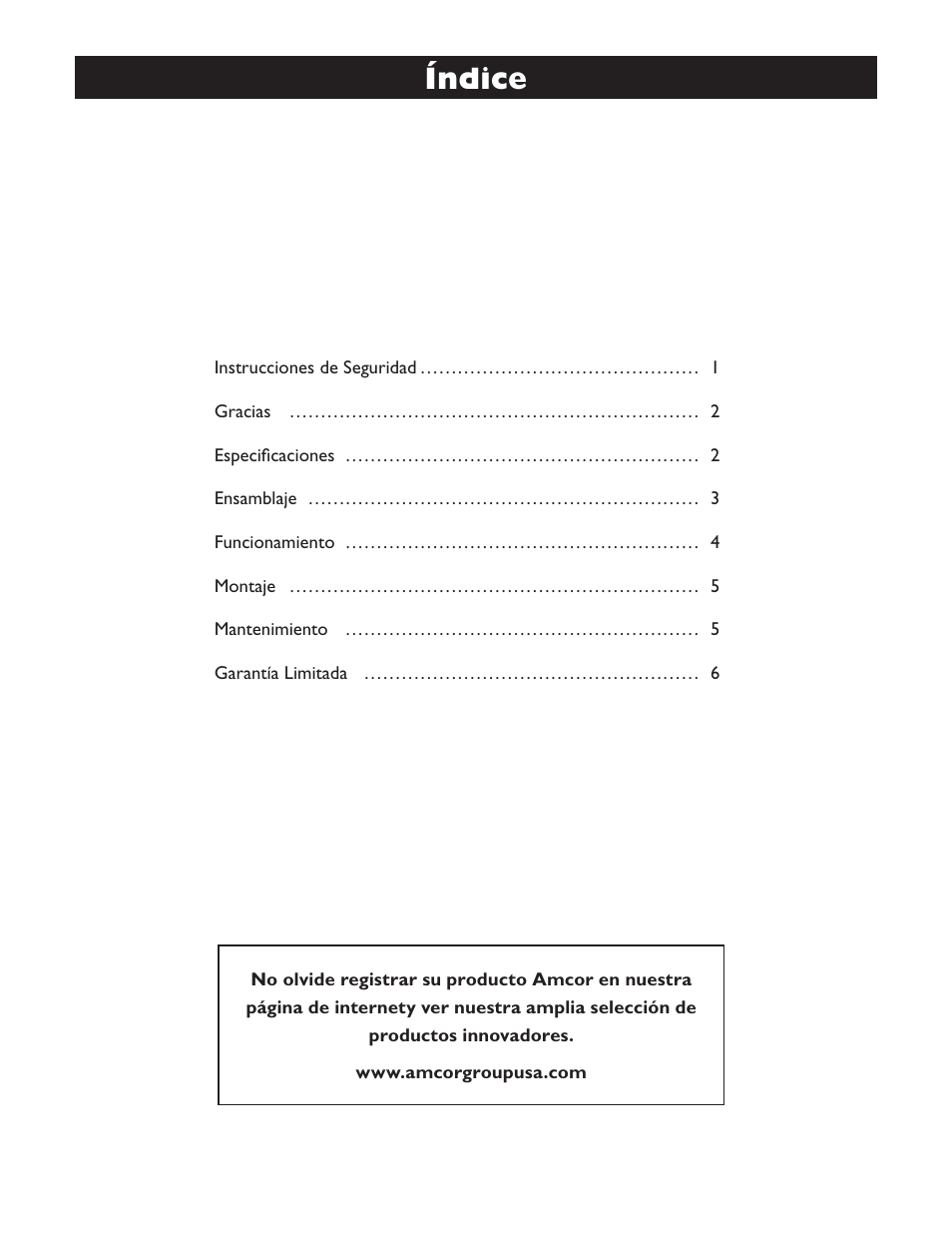 Índice | Amcor AMH9 User Manual | Page 10 / 24