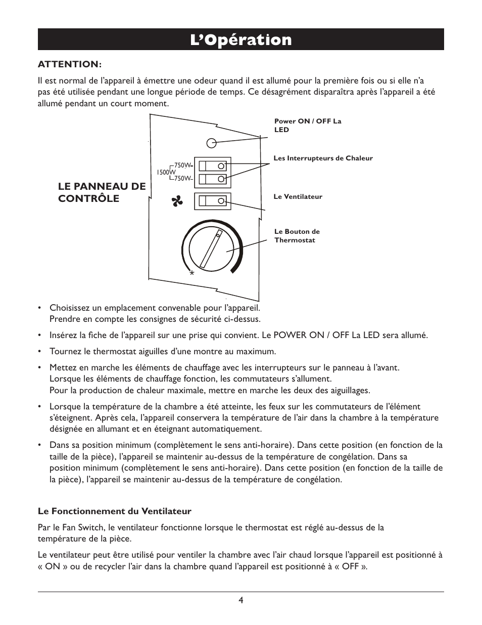 L’opération, Le panneau de contrôle | Amcor AMH9 User Manual | Page 22 / 24