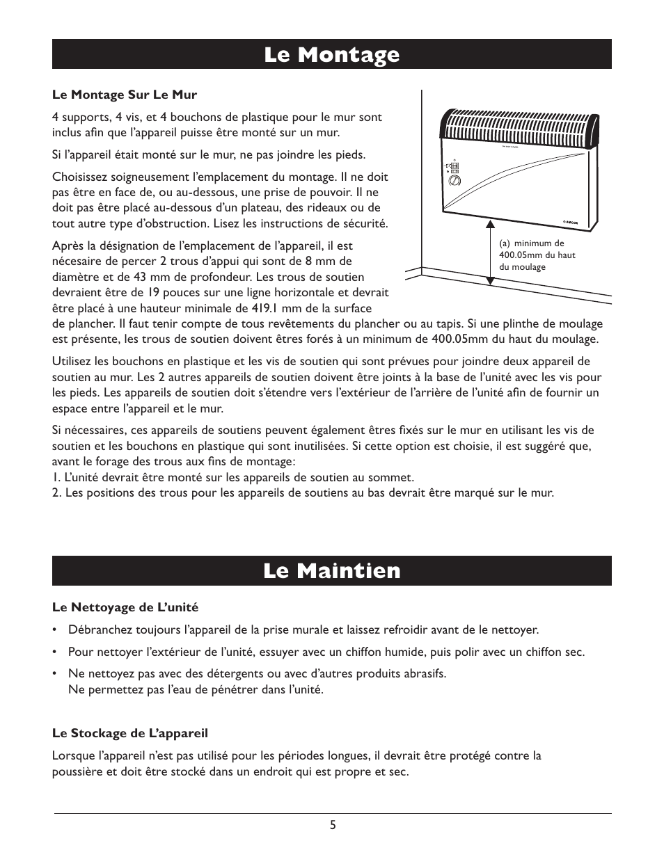 Le montage, Le maintien | Amcor AMH9 User Manual | Page 23 / 24