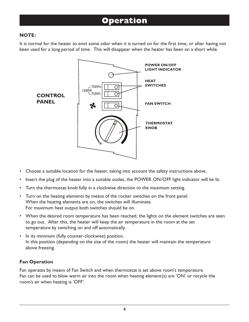 Operation, Control panel | Amcor AMH9 User Manual | Page 6 / 24