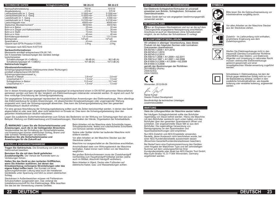 Deutsch | AEG SB 22-2E User Manual | Page 12 / 39