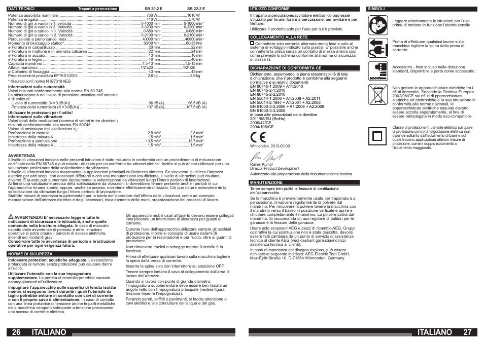 Italiano | AEG SB 22-2E User Manual | Page 14 / 39
