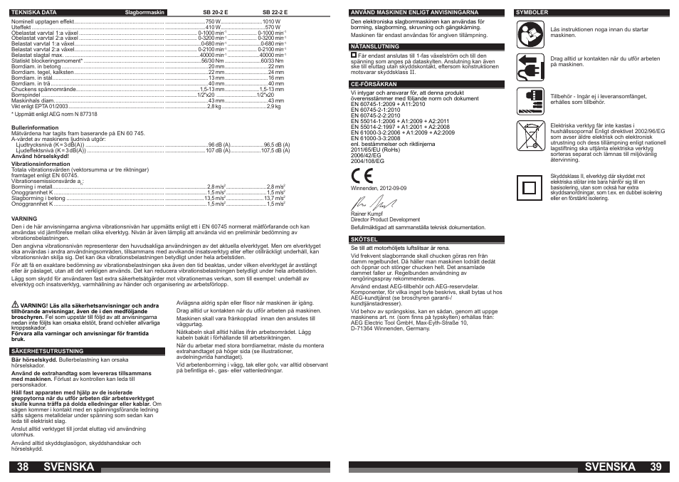 Svenska | AEG SB 22-2E User Manual | Page 20 / 39