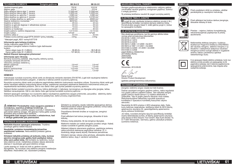 Lietuviškai | AEG SB 22-2E User Manual | Page 31 / 39