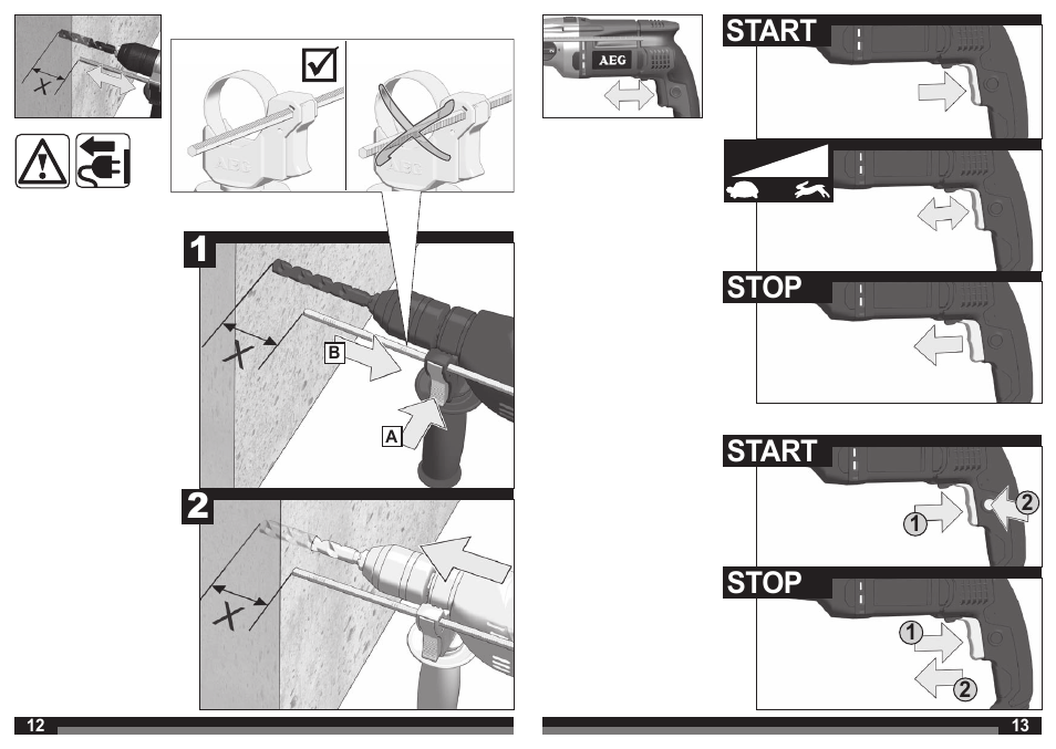 Start, Start stop stop | AEG SB 22-2E User Manual | Page 7 / 39