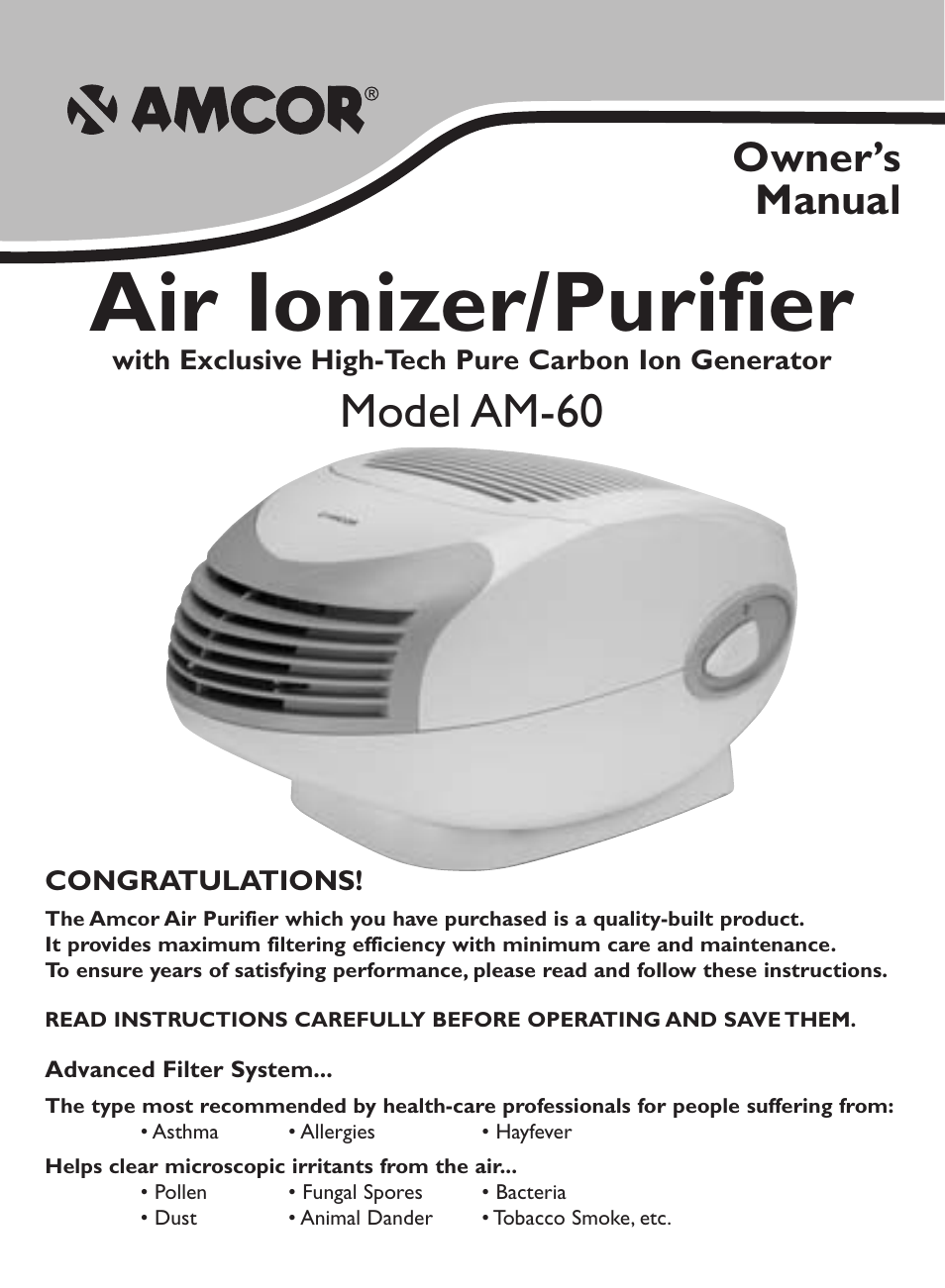 Amcor AM-60 User Manual | 8 pages