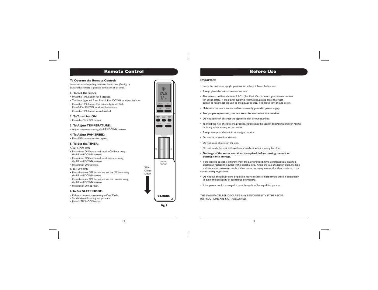 Before use, Remote control | Amcor PLM User Manual | Page 5 / 8