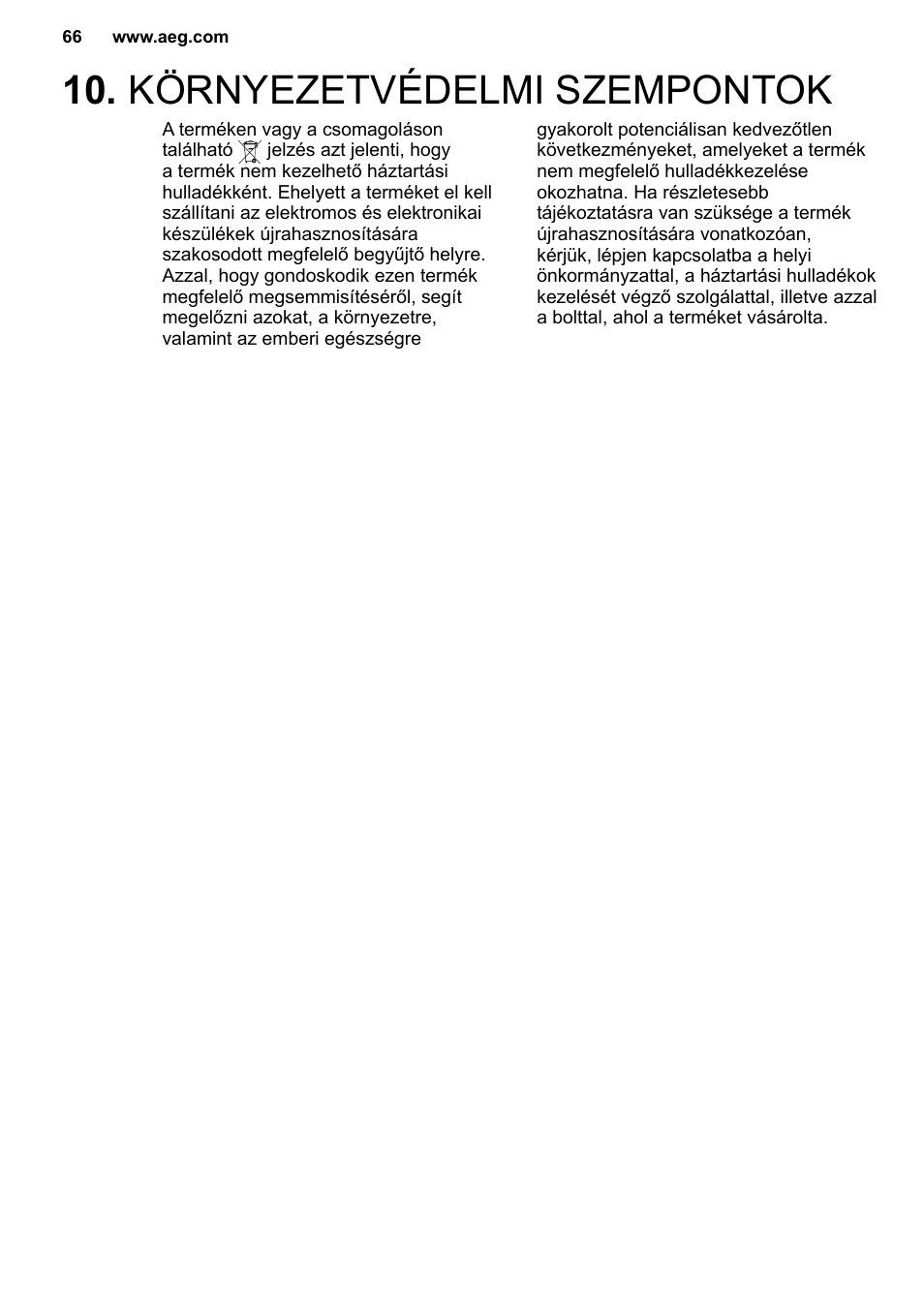 Környezetvédelmi szempontok | AEG MC2664E-M User Manual | Page 66 / 200
